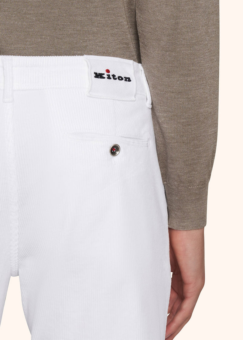 pantaloni Kiton uomo, in cotone bianco 4