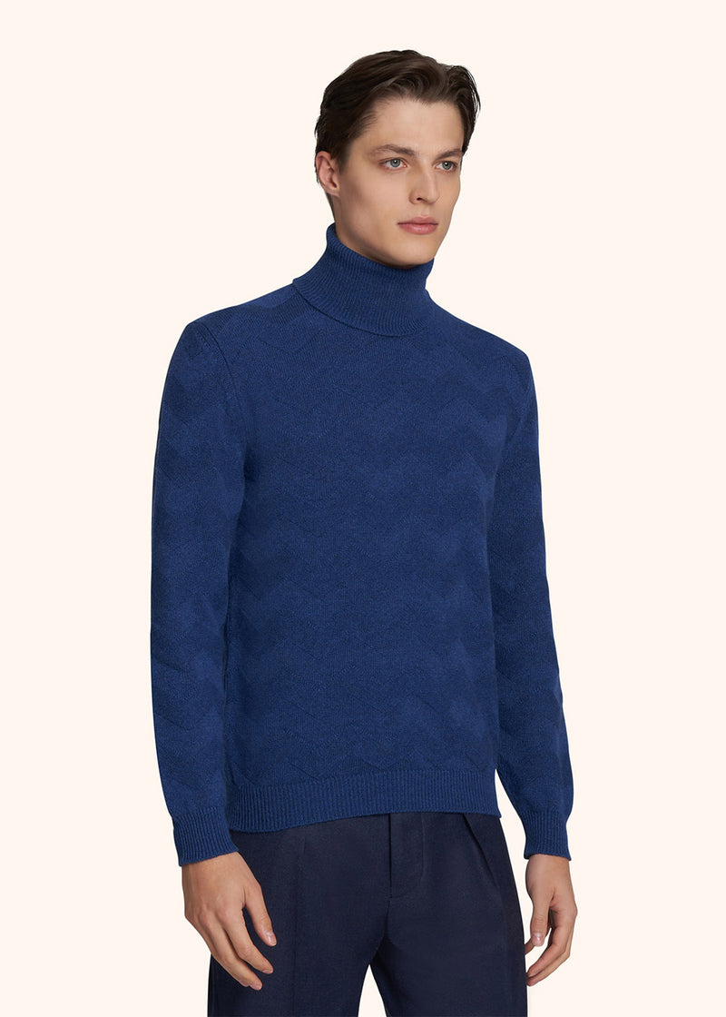 maglia collo alto Kiton uomo, in cashmere blu elettrico 2