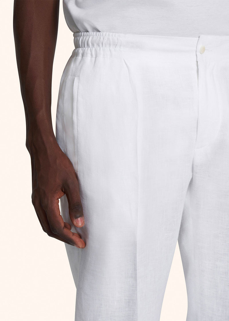 Pantaloni bianco Kiton da uomo, in lino 4