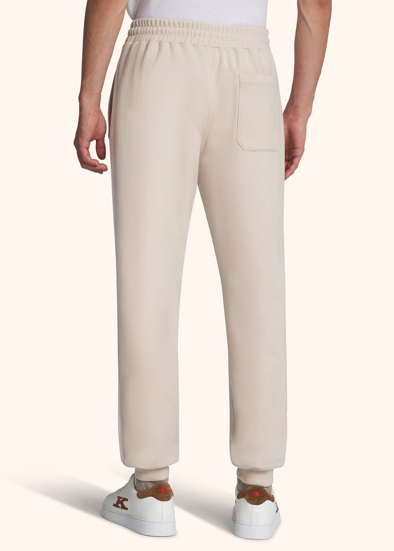pantaloni Kiton uomo, in cotone nocciola/bianco 3
