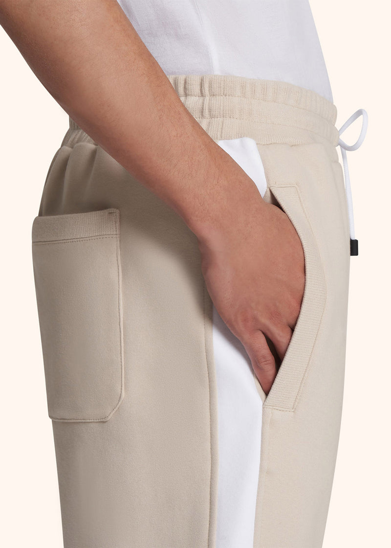 pantaloni Kiton uomo, in cotone nocciola/bianco 4