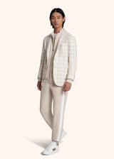 pantaloni Kiton uomo, in cotone nocciola/bianco 5