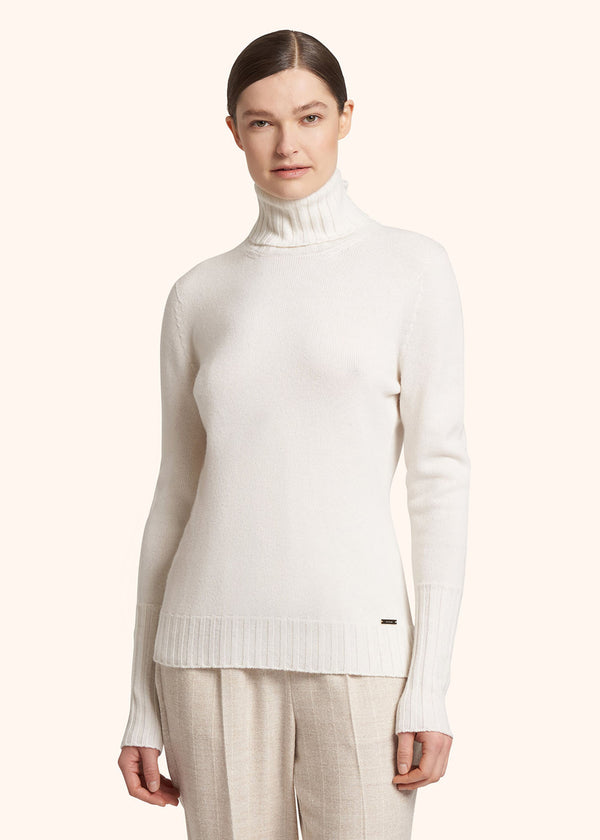 maglia collo alto Kiton donna, in cashmere bianco ottico 2