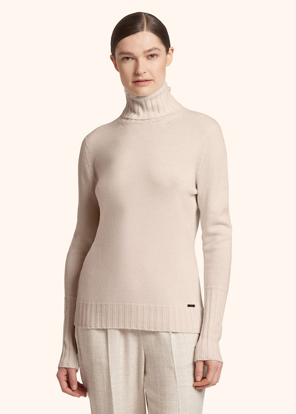 maglia collo alto Kiton donna, in cashmere beige chiaro 2