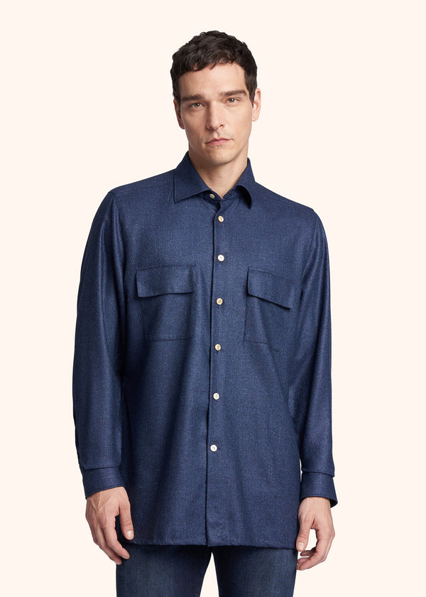 Camicia blu Kiton da uomo, in cashmere 2